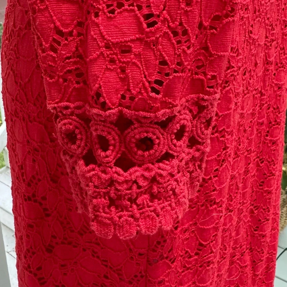 ALFANI solid red floral crochet lace overlay 3/4 sleeve dress-S - Picture 2 of 8